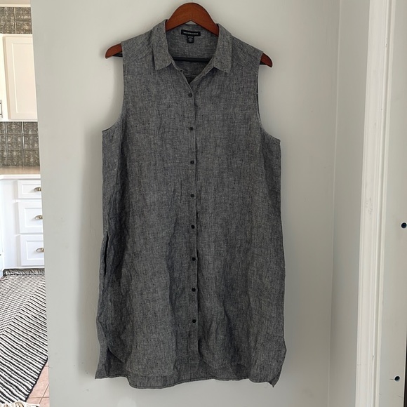 Saks Fifth Avenue Midi Shirt Dress Women’s Sz XL 100% Linen Sleeveless Pockets - Picture 2 of 12